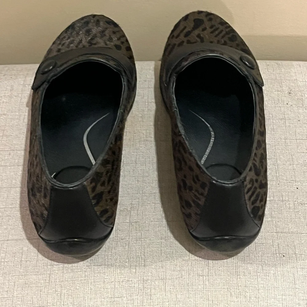 Dansko Olena Calf Hair  Black & Brown Cheetah Print Loafers, size 38